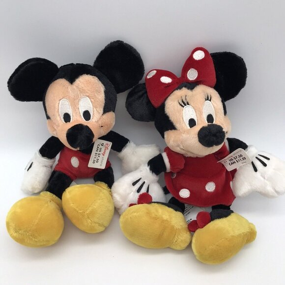 Disney Store Mickey & Minnie Mouse 9" Plush Soft Beanbag Tags Stuffed Toy Couple - Picture 1 of 5